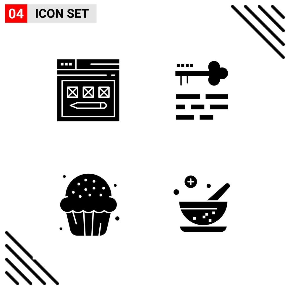 Pixel perfektes Set aus 4 soliden Symbolen Glyphen-Icon-Set für die Gestaltung von Websites und die Schnittstelle für mobile Anwendungen vektor