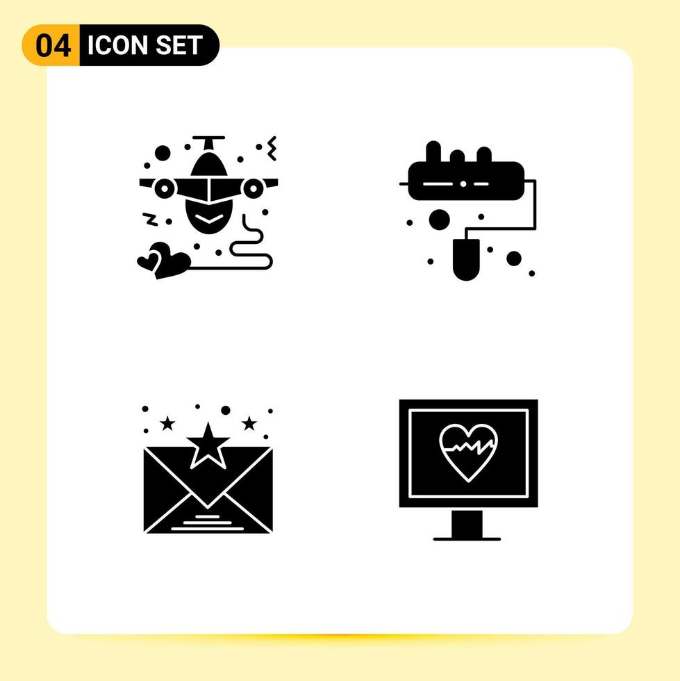 uppsättning av 4 vektor fast glyfer på rutnät för flygplan favorit hjärta måla hjärta redigerbar vektor design element
