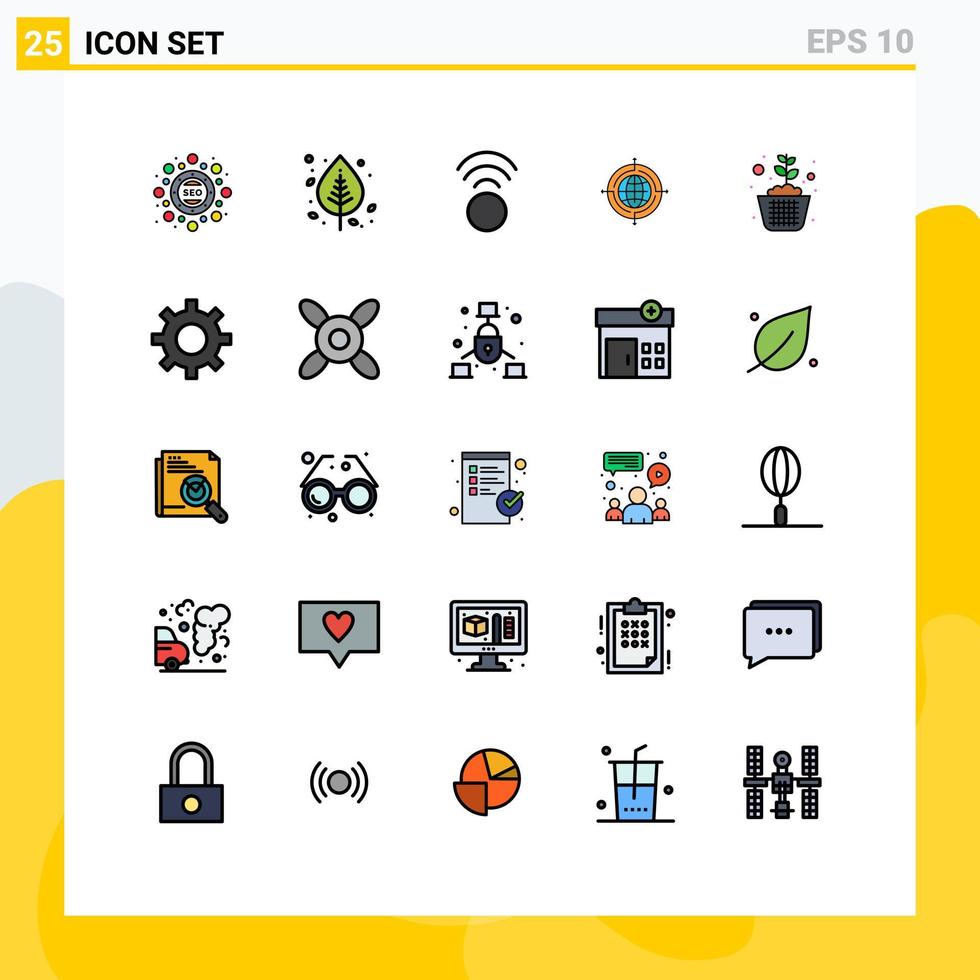 25 fylld linje platt Färg begrepp för webbplatser mobil och appar växa ansluten träd mål klot redigerbar vektor design element