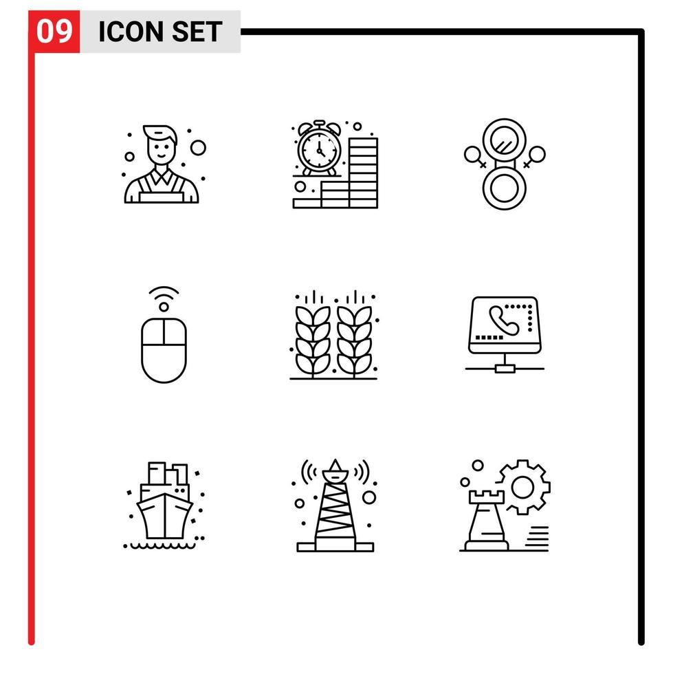 Satz von 9 modernen ui-Symbolen Symbole Zeichen für die Landwirtschaft Landwirtschaft Spiegel drahtlose Hardware editierbare Vektordesign-Elemente vektor