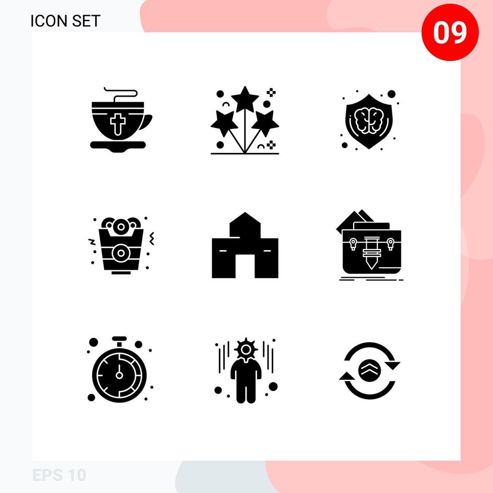 9 universell fast glyf tecken symboler av Hem mat kreativ snabb mat hjärna redigerbar vektor design element