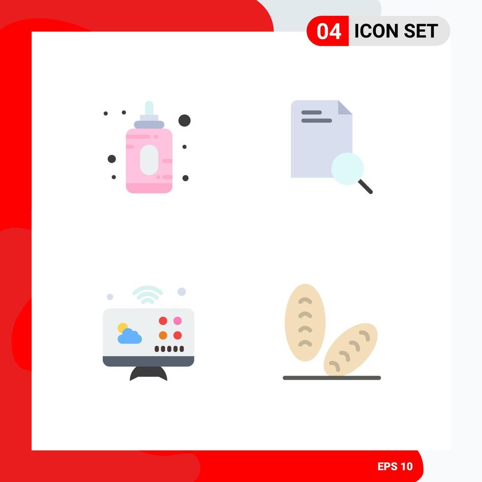 4 flaches Icon-Pack der Benutzeroberfläche mit modernen Zeichen und Symbolen von Babyphone-Suchdokument-Baguette-editierbaren Vektordesign-Elementen vektor