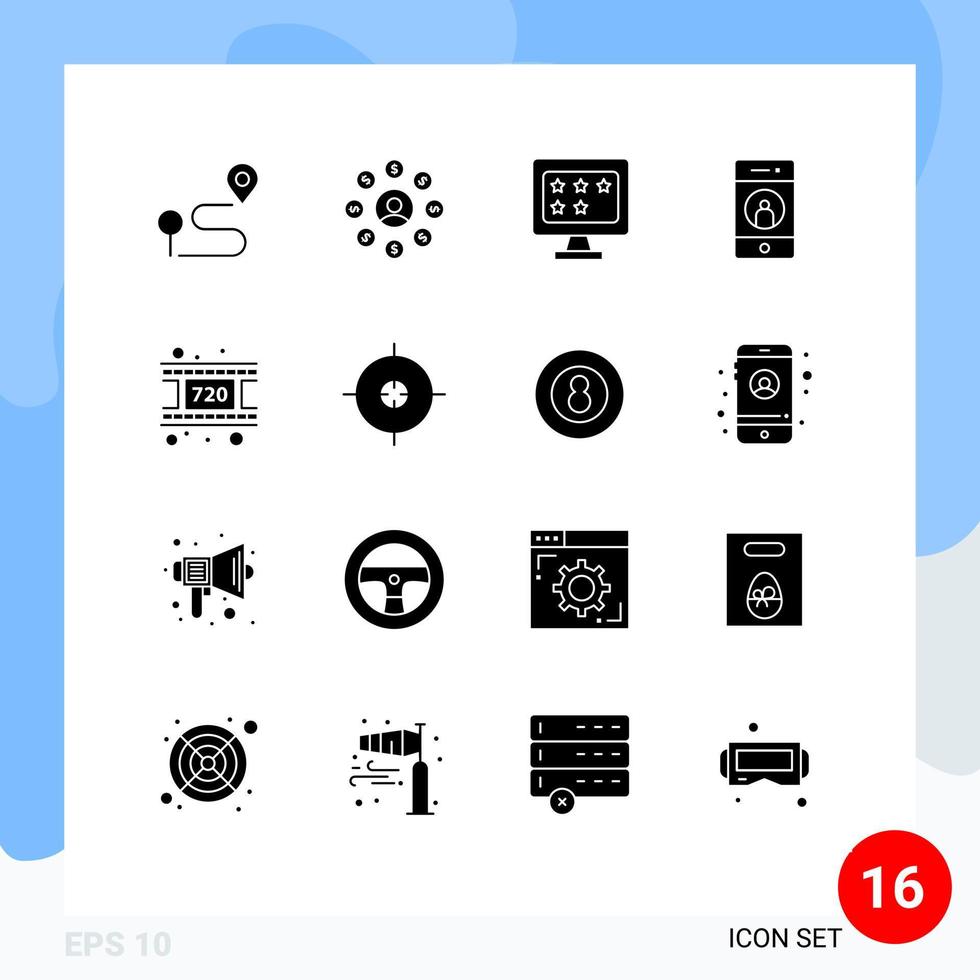 mobile schnittstelle solider glyphensatz von 16 piktogrammen von filmen mobile geschäftsmedien fügen bearbeitbare vektordesignelemente hinzu vektor