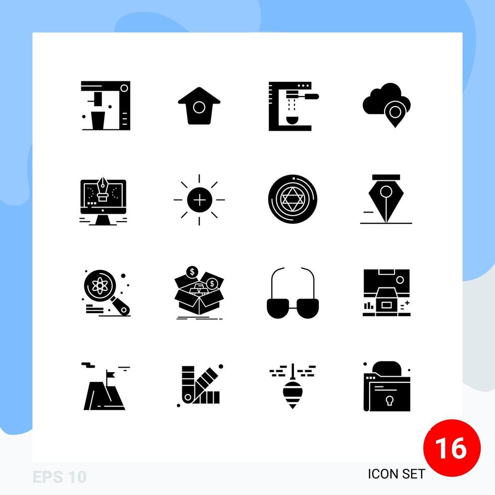 solides Glyphenpaket mit 16 universellen Symbolen von Pen-Pin-Kochkartenmaschinen-editierbaren Vektordesign-Elementen vektor