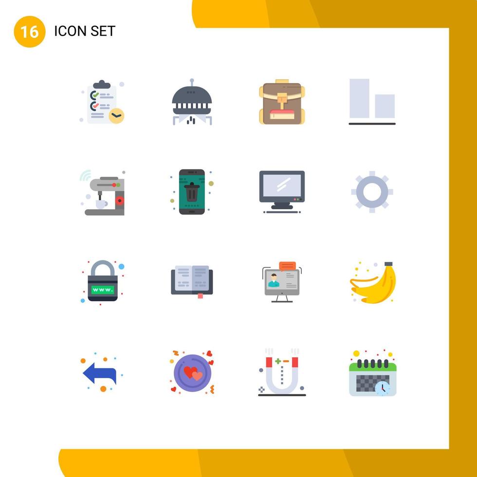 Stock Vector Icon Pack mit 16 Zeilen Zeichen und Symbolen für Maschine Internet Backbag Coffee Bottom editierbare Packung kreativer Vektordesign-Elemente