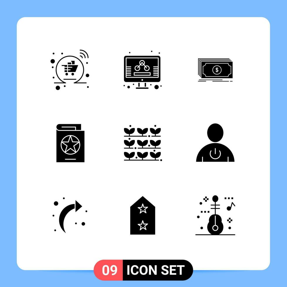 9 universell fast glyf tecken symboler av lantbruk stavar pengar halloween bok redigerbar vektor design element
