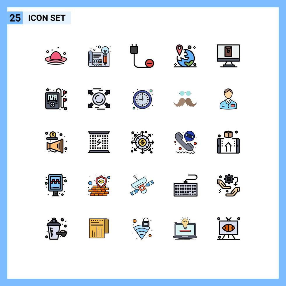 mobil gränssnitt fylld linje platt Färg uppsättning av 25 piktogram av markör plats tänkande gps hårdvara redigerbar vektor design element