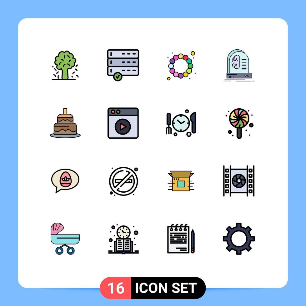 mobile schnittstelle flache farbe gefüllte linie satz von 16 piktogrammen von kuchenmaschinenperlen intelligenz gehirn editierbare kreative vektordesignelemente vektor