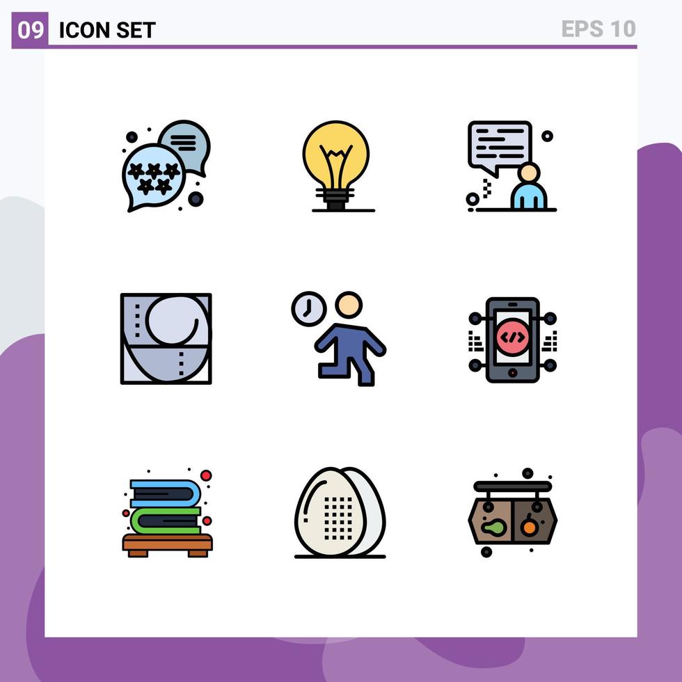 modern uppsättning av 9 fylld linje platt färger pictograph av människor snabb chatt klocka andel redigerbar vektor design element