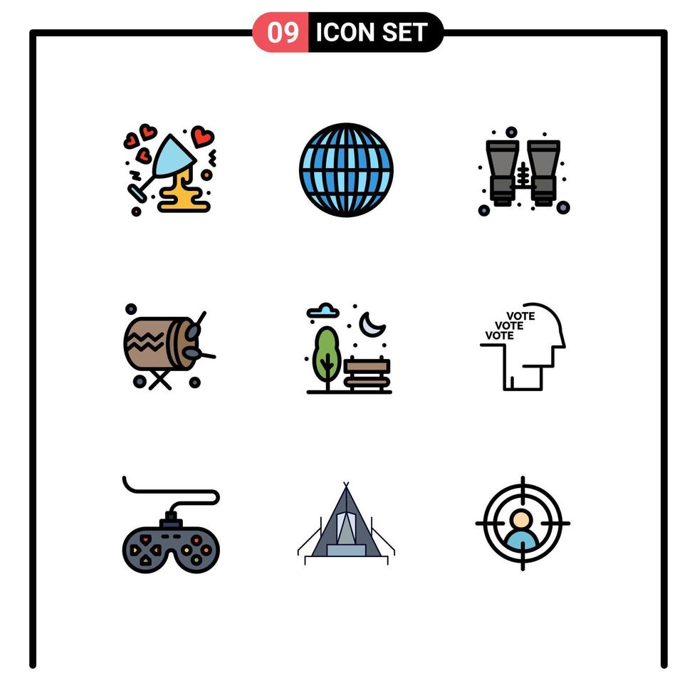 uppsättning av 9 modern ui ikoner symboler tecken för stad meddelande binokulär instrument trumma redigerbar vektor design element