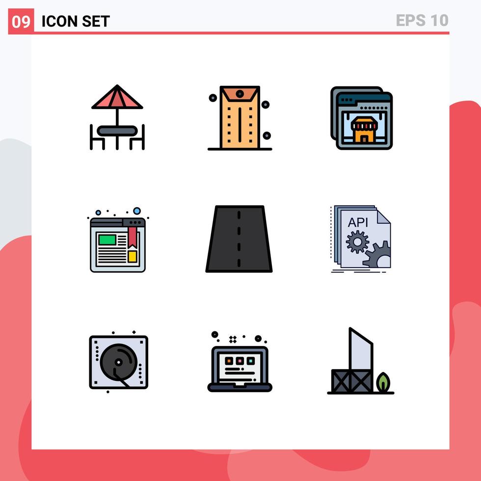 Gruppe von 9 gefüllten flachen Farbzeichen und Symbolen für Pfadinfrastruktur Online-Auffahrtsbrowser editierbare Vektordesign-Elemente vektor