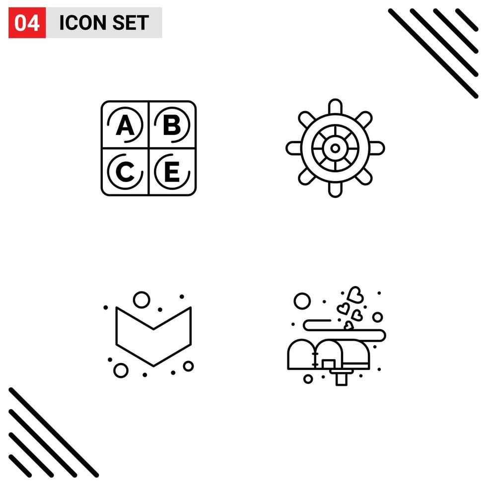 Stock Vector Icon Pack mit 4 Zeilen Zeichen und Symbolen für Diät Box Boot Pfeil Liebe editierbare Vektordesign-Elemente