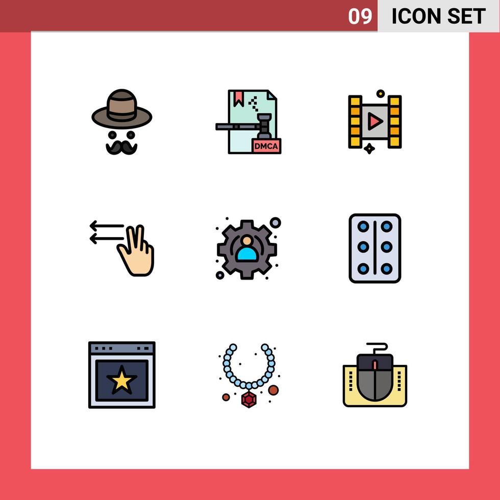 universell ikon symboler grupp av 9 modern fylld linje platt färger av användare förvaltning fil vänster fingrar redigerbar vektor design element