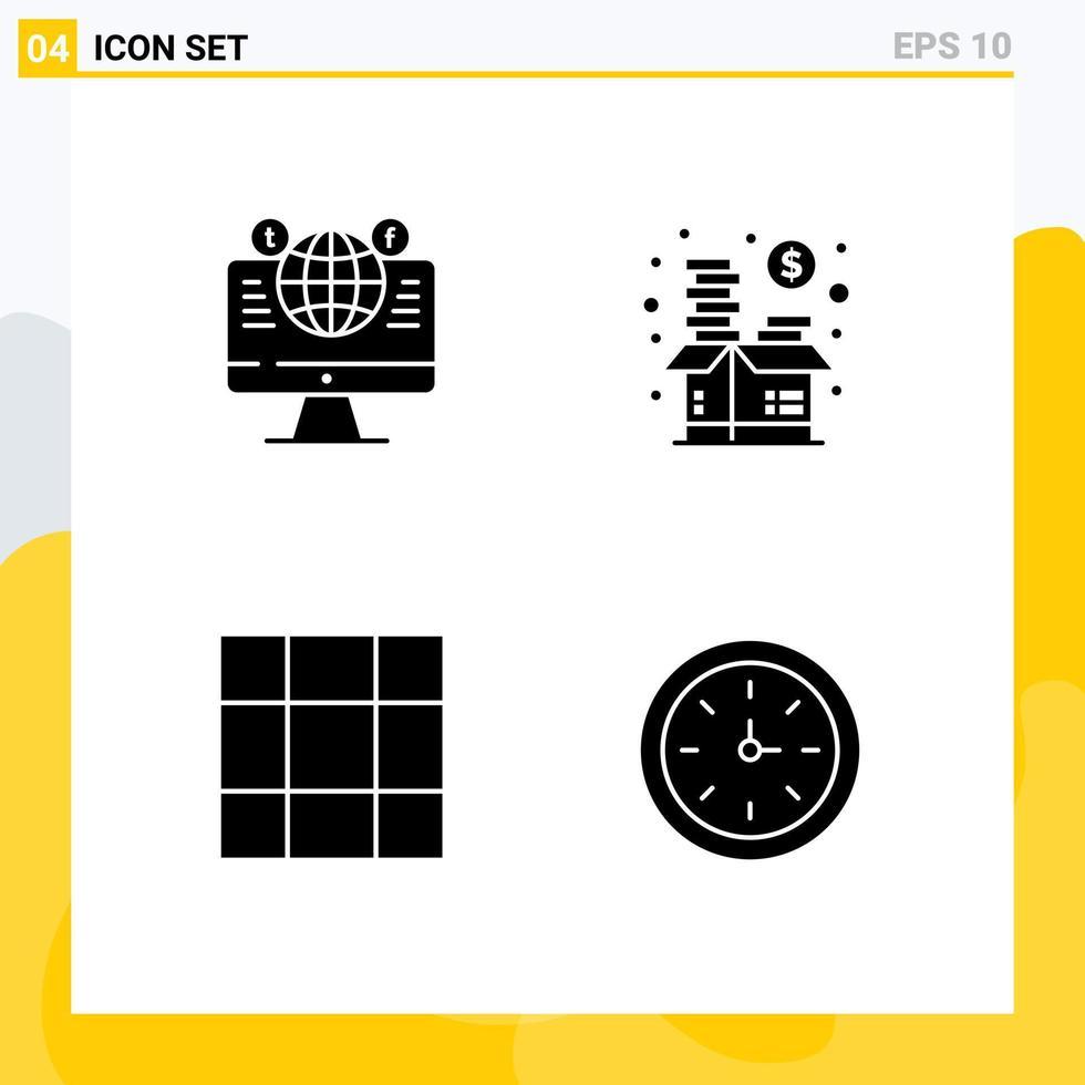 4 fast glyf begrepp för webbplatser mobil och appar hemsida pengar social media investering maska redigerbar vektor design element