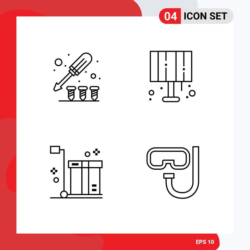 mobil gränssnitt linje uppsättning av 4 piktogram av förare vagn skruva belysning förpackning redigerbar vektor design element