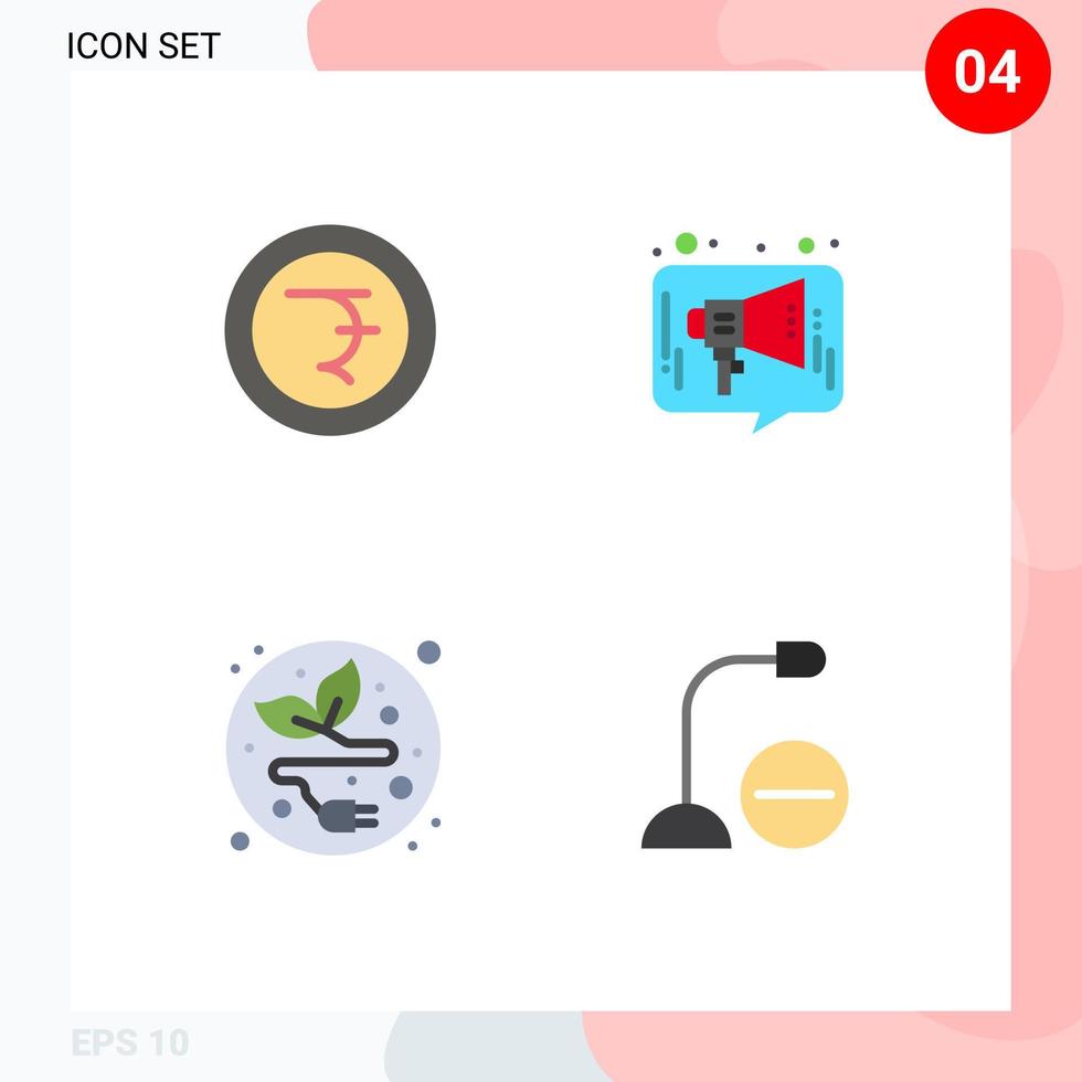 Aktienvektor-Icon-Pack mit 4 Zeilenzeichen und Symbolen für Münzen, elektrische Stecker, Chat-Medien, Computer, editierbare Vektordesign-Elemente vektor