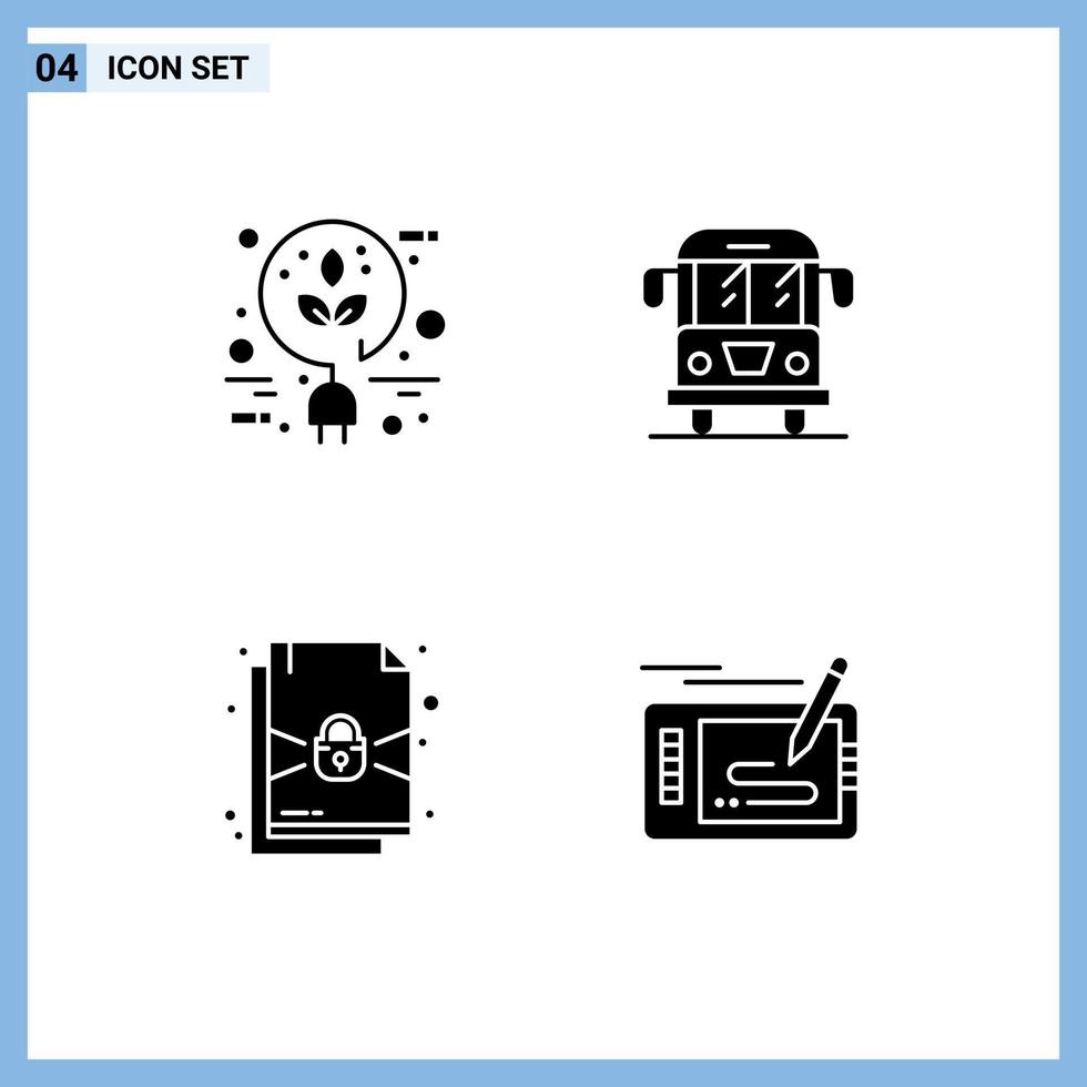 piktogram uppsättning av 4 enkel fast glyfer av bio låsa grön transport design redigerbar vektor design element