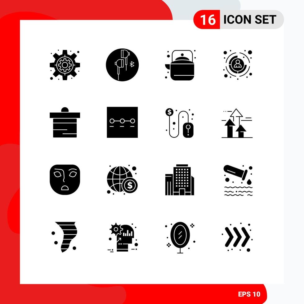 16 universelle solide Glyphenzeichen Symbole der Pfand-hr-Camping-Kunden-Teekanne editierbare Vektordesign-Elemente vektor