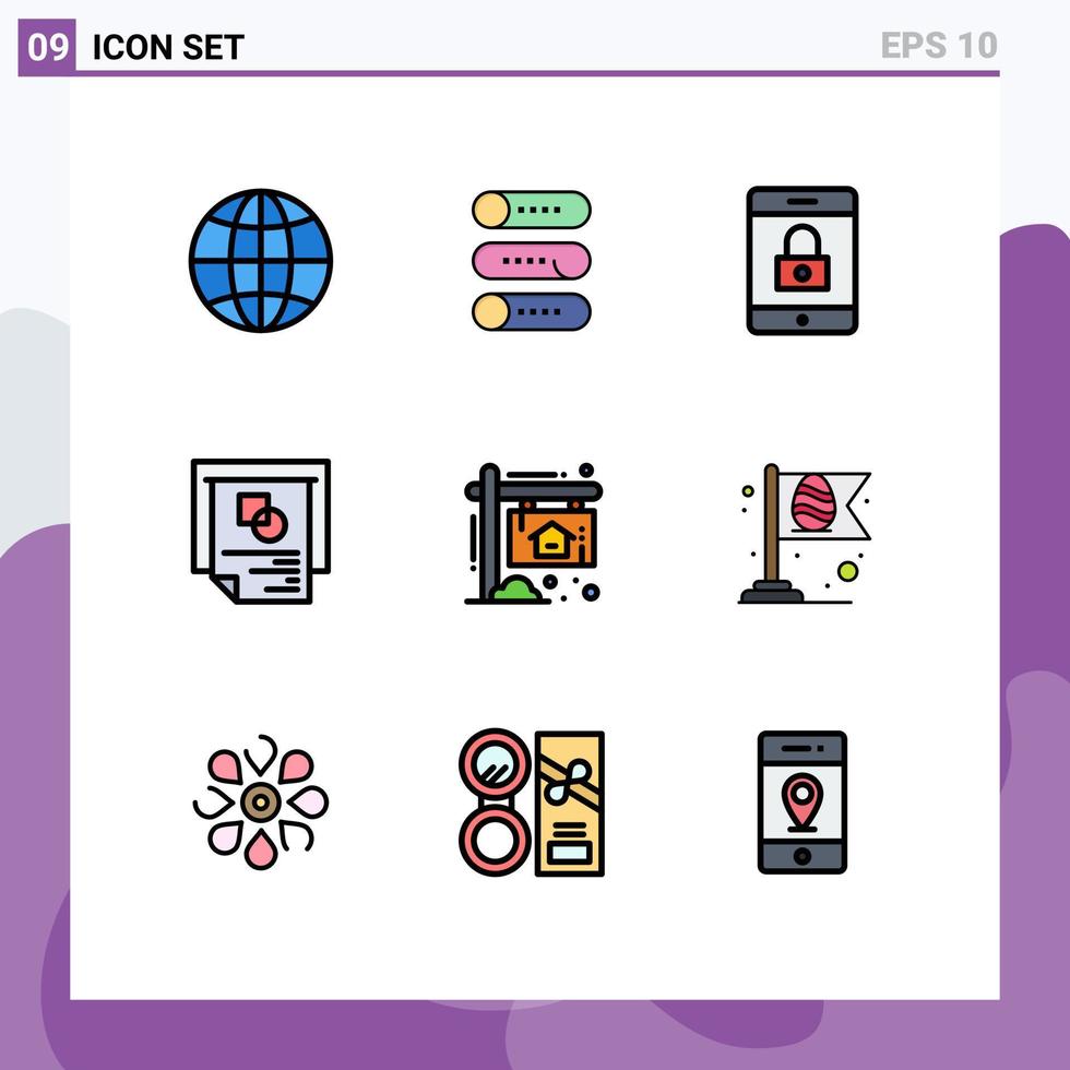 moderner Satz von 9 gefüllten flachen Farben Piktogramm von Home-Werbung Verschlüsselung Erfolgslayout editierbare Vektordesign-Elemente vektor