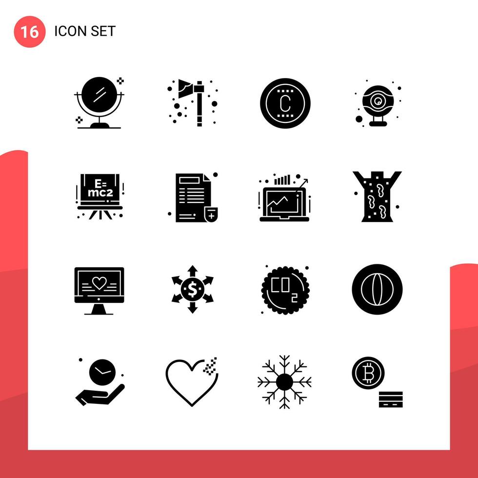 Packung mit 16 universellen Glyphensymbolen für Printmedien auf weißem Hintergrund vektor
