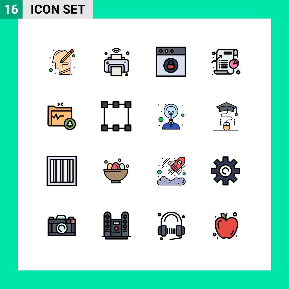 gruppe von 16 flachen farbgefüllten linien zeichen und symbole für statistikdiagramm iot-diagramm mac editierbare kreative vektordesignelemente vektor