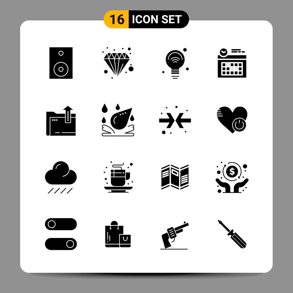 16 schwarze Icon-Pack-Glyphen-Symbole Zeichen für ansprechende Designs auf weißem Hintergrund 16 Icons gesetzt vektor