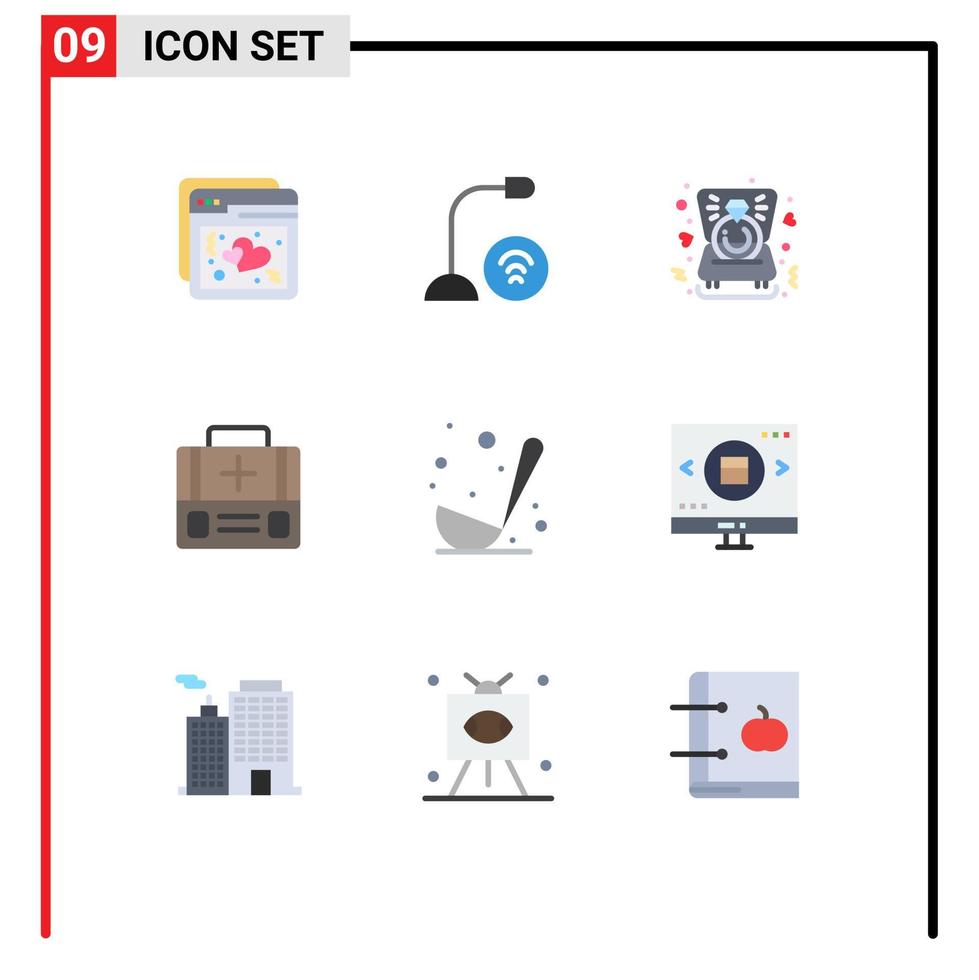 universell ikon symboler grupp av 9 modern platt färger av matlagning medicinsk mikrofon först hjälpa bröllop redigerbar vektor design element