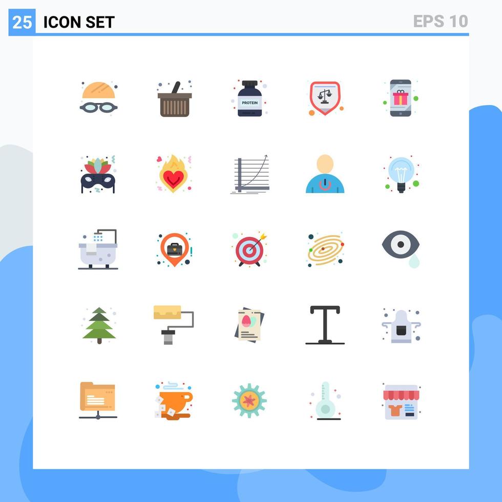 Gruppe von 25 flachen Farbzeichen und Symbolen für bearbeitbare Vektordesignelemente für überraschende mobile Flaschengeschenkanwälte vektor