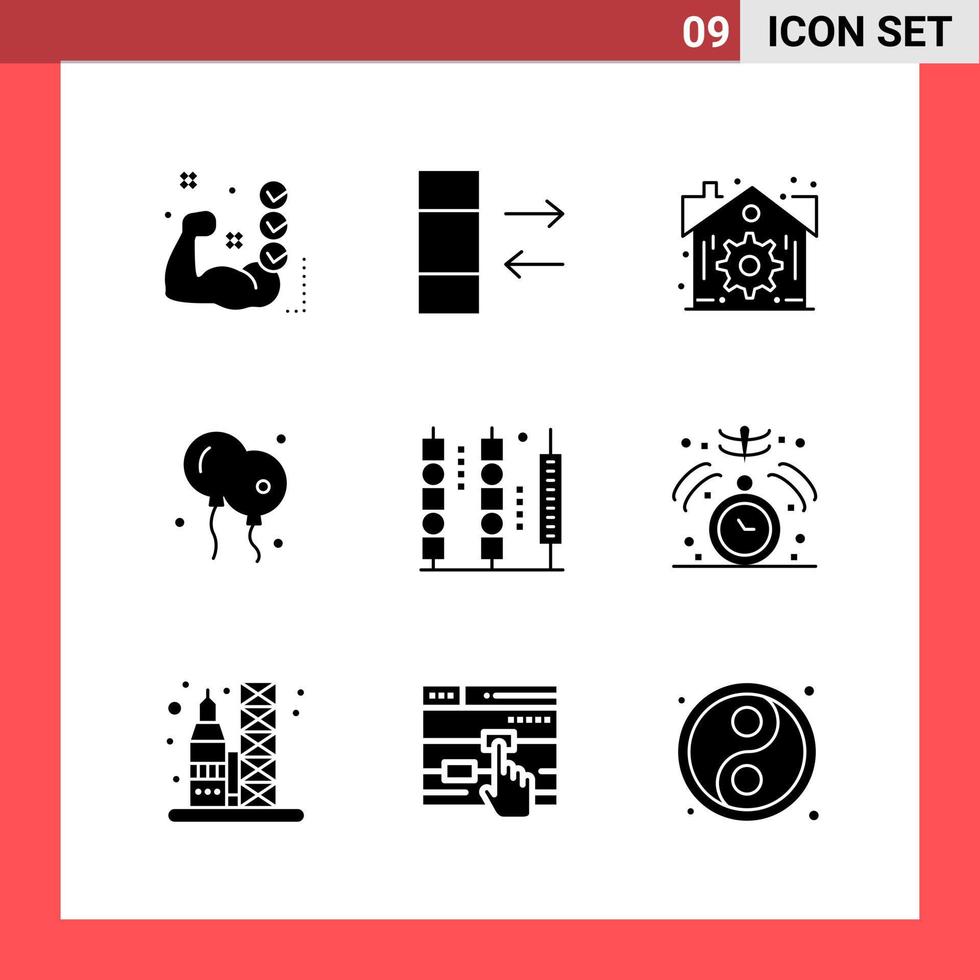 Glyphensymbole im soliden Stil mit 9 Symbolen auf weißem Hintergrund, einfache Zeichen für die allgemeine Gestaltung vektor