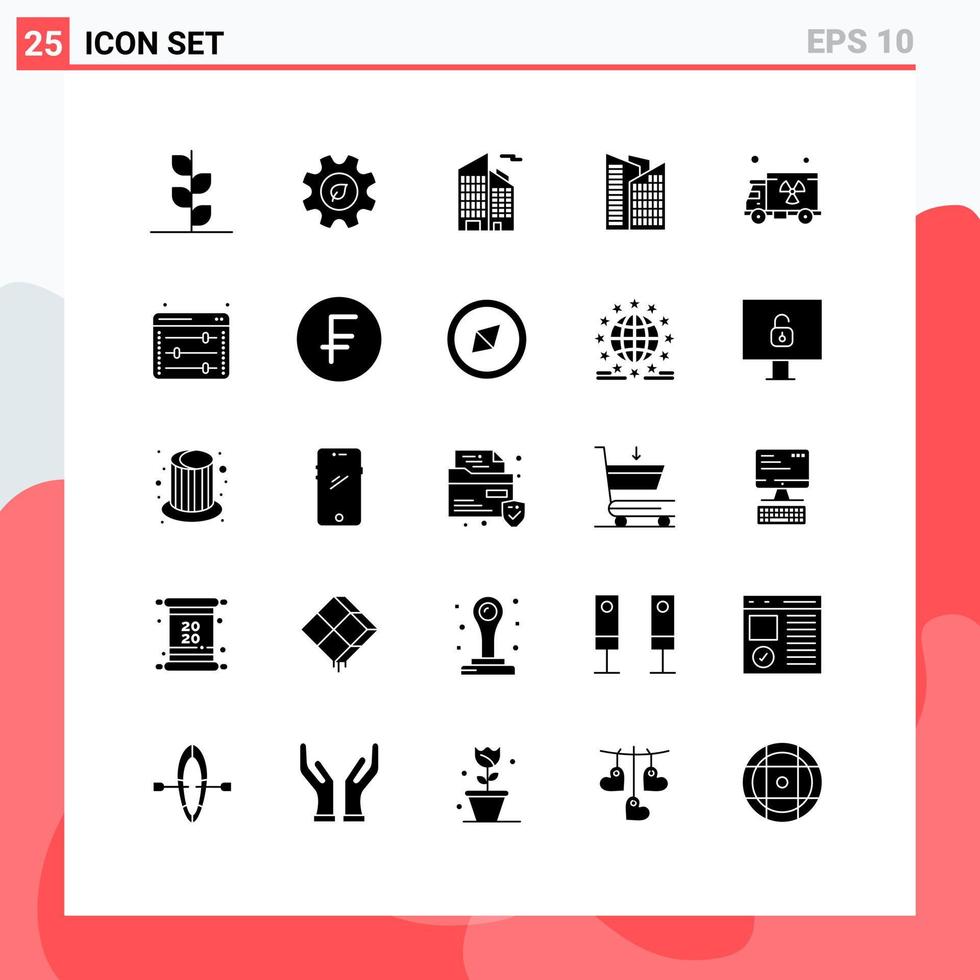 piktogram uppsättning av 25 enkel fast glyfer av webb miljö webb alternativ byggnad utjämnare förorening redigerbar vektor design element