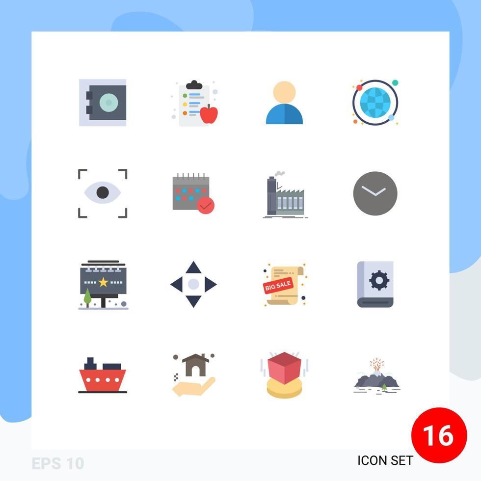 piktogram uppsättning av 16 enkel platt färger av se öga imitation värld bred klot redigerbar packa av kreativ vektor design element