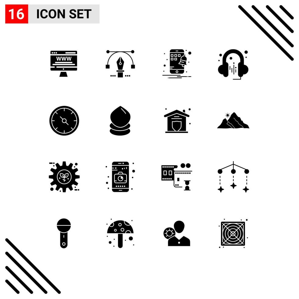 Stock Vector Icon Pack mit 16 Linienzeichen und Symbolen für Office-Kompass mobile Business-Musik editierbare Vektordesign-Elemente