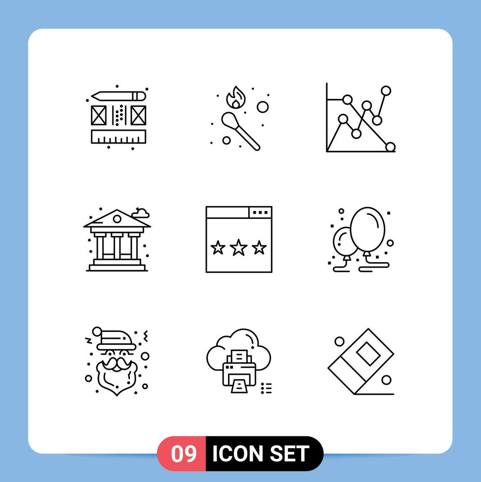 Aktienvektor-Icon-Paket mit 9 Zeilenzeichen und Symbolen für die Rangfolge von Mediendiagramm-Engine-Bank editierbaren Vektordesign-Elementen vektor