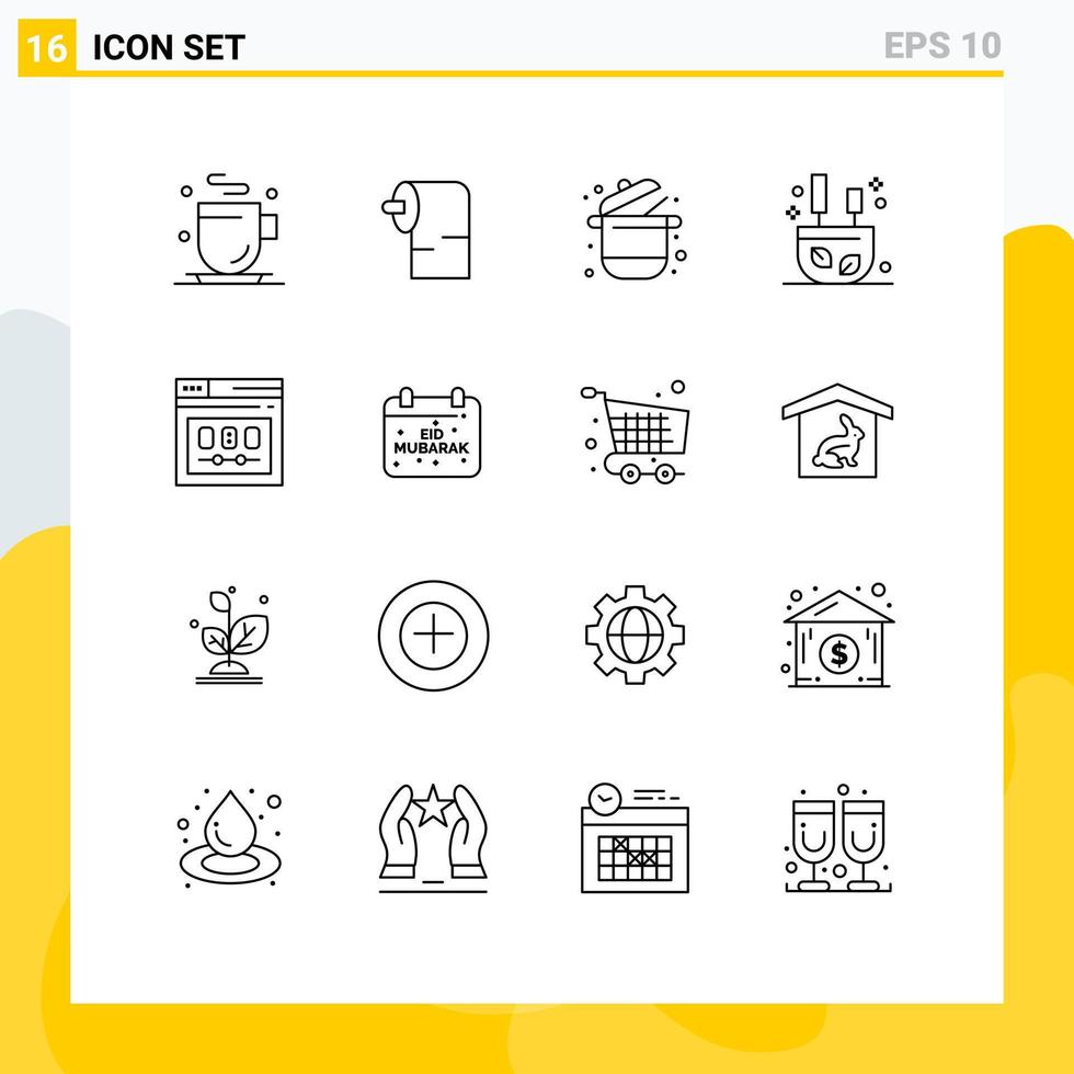 stock vektor ikon packa av 16 linje tecken och symboler för mall browser kök pinnar rökelse redigerbar vektor design element