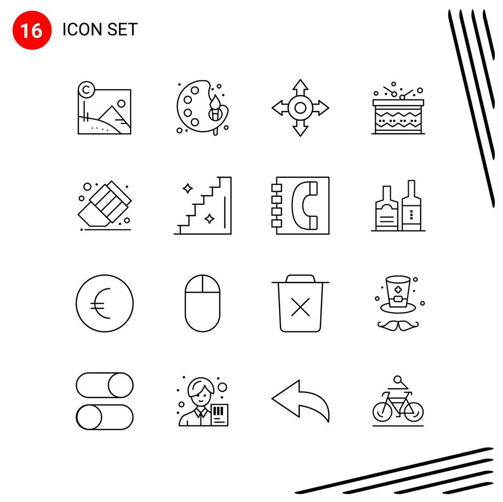 Sammlung von 16 Vektorsymbolen im Linienstil Pixel perfekte Gliederungssymbole für Web- und Mobilliniensymbolzeichen auf weißem Hintergrund 16 Symbole vektor