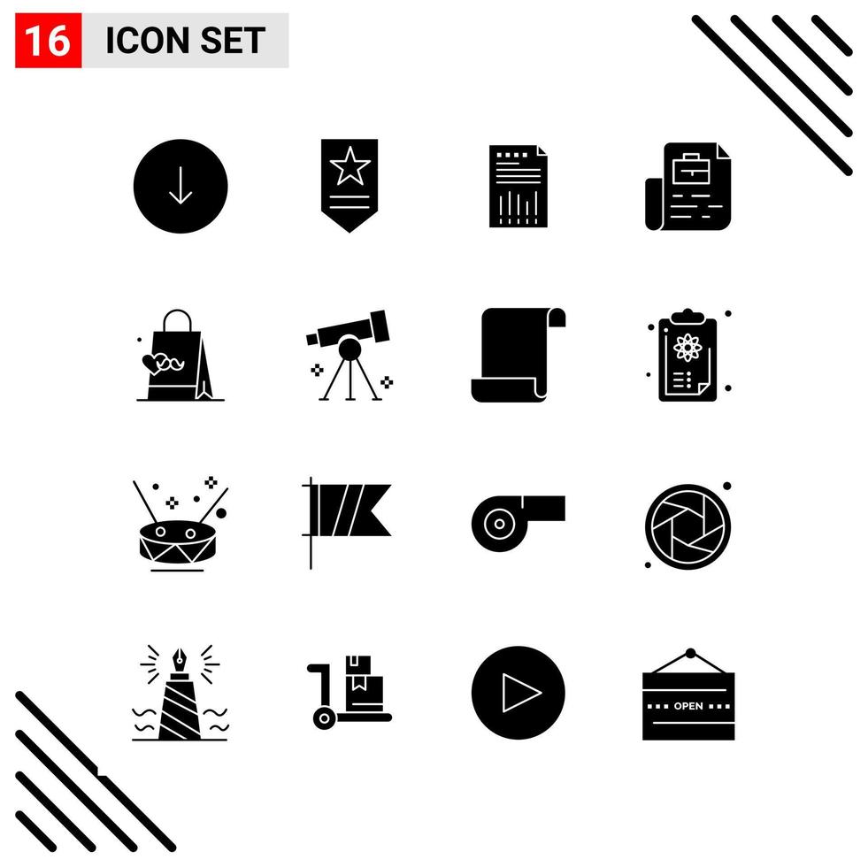 Pixel perfektes Set aus 16 soliden Symbolen Glyphen-Icon-Set für die Gestaltung von Websites und die Schnittstelle für mobile Anwendungen vektor