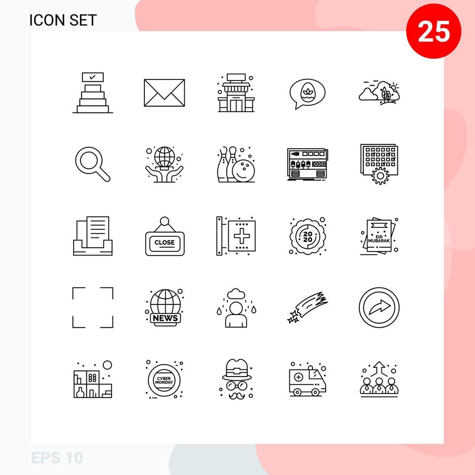 uppsättning av 25 modern ui ikoner symboler tecken för landskap natur byggnad påsk chatt redigerbar vektor design element