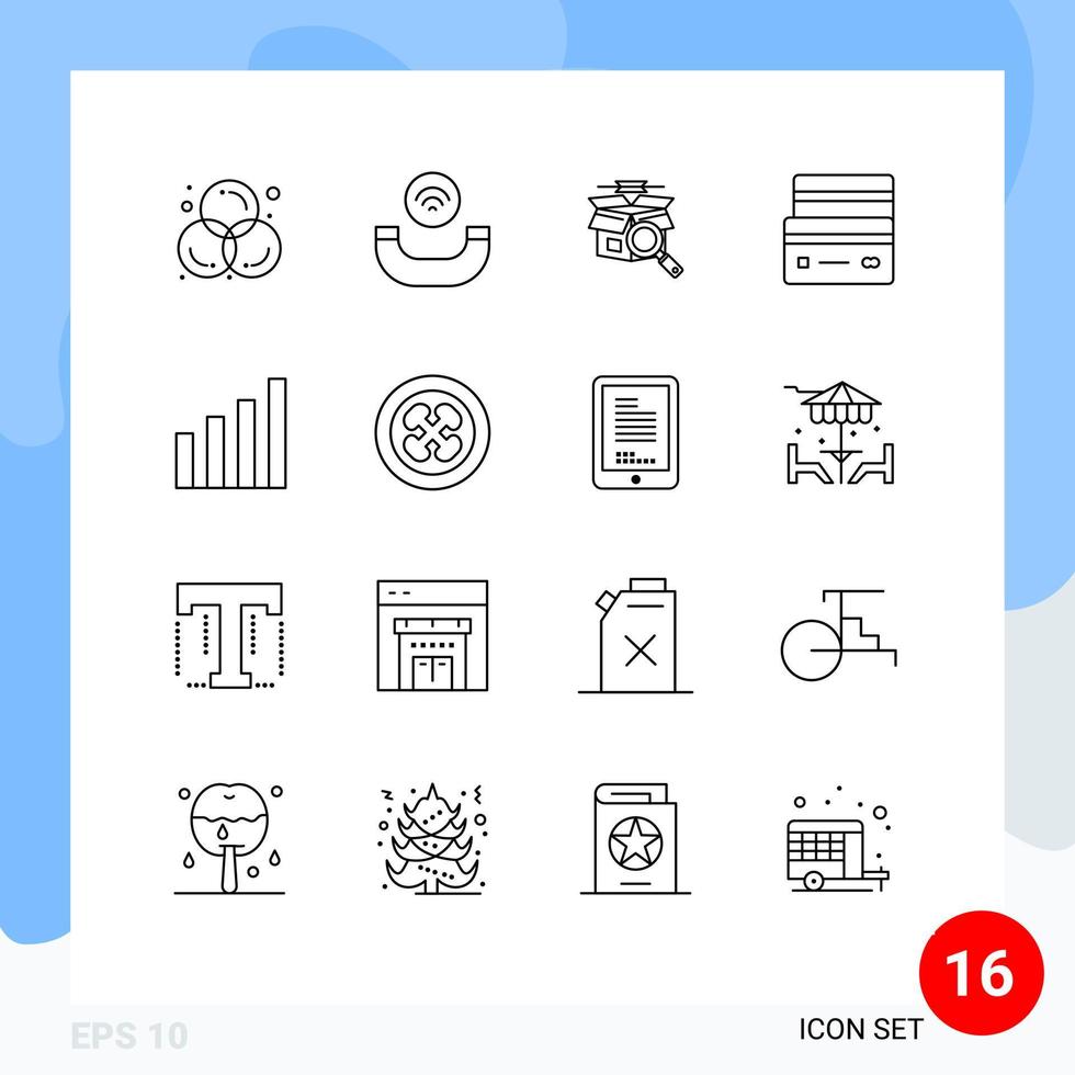 moderner Satz von 16 Umrissen und Symbolen wie analytische Zahlungsbox Debitkarten editierbare Vektordesign-Elemente vektor