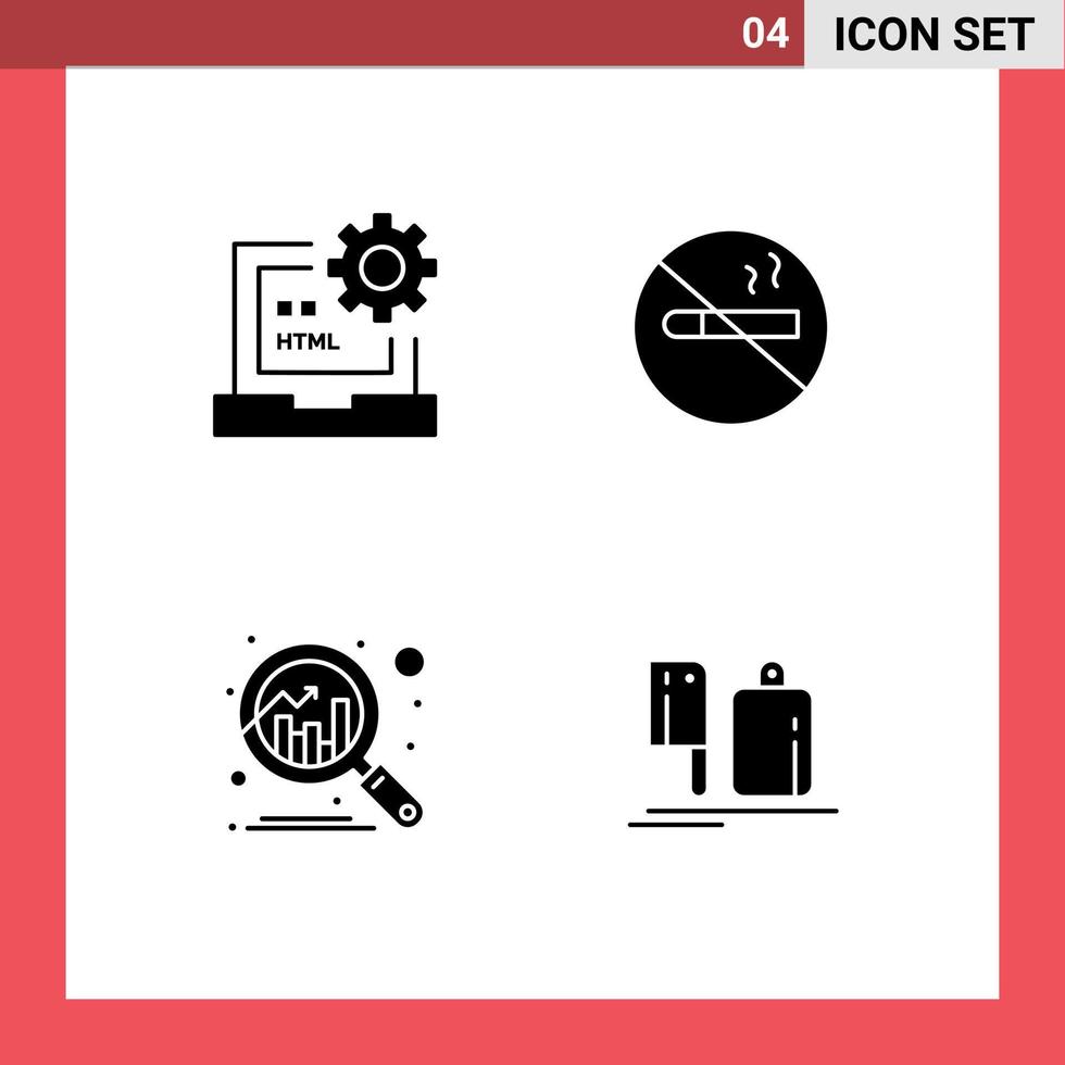 Set mit 4 kommerziellen Solid-Glyphen-Paketen für die Entwicklung von Codeanalysen Rauchen verboten Entdecken Sie editierbare Vektordesign-Elemente vektor