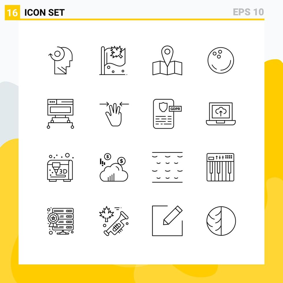 Gruppe von 16 skizziert Zeichen und Symbole für Daten Computerstandort Strike Bowling editierbare Vektordesign-Elemente vektor