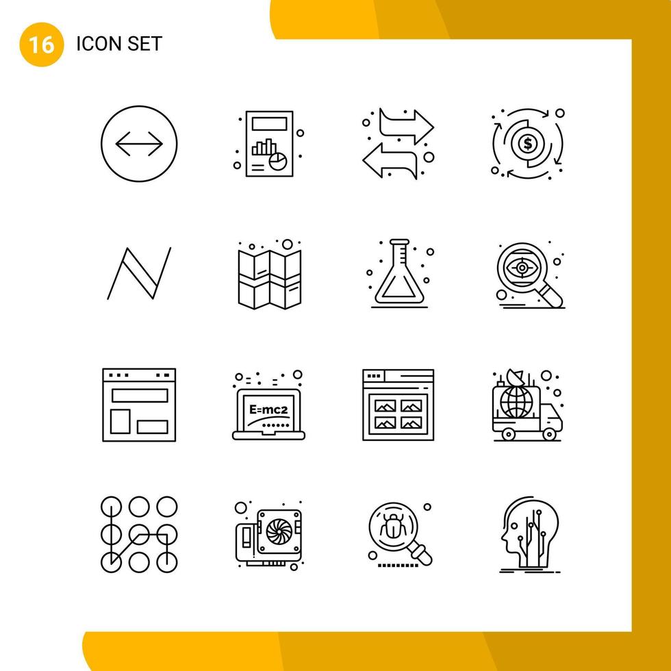 16 Icon-Set-Line-Style-Icon-Pack-Gliederungssymbole isoliert auf weißem Hintergrund für responsives Website-Design vektor