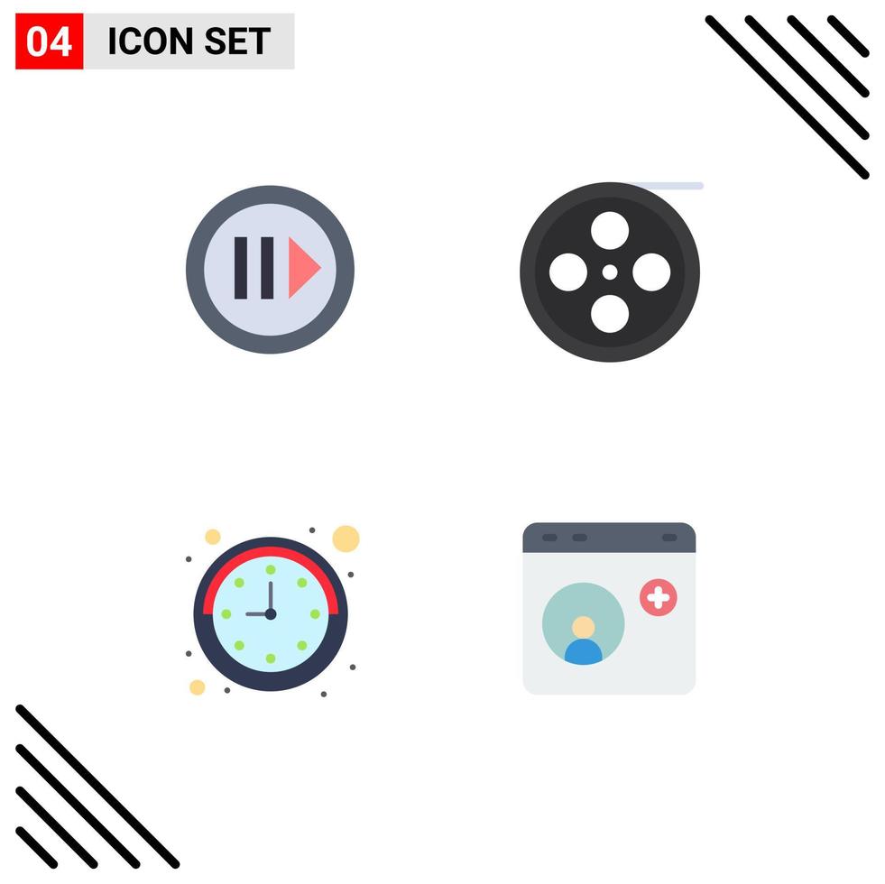 moderner Satz von 4 flachen Symbolen Piktogramm von media time step roll browser editierbaren Vektordesignelementen vektor