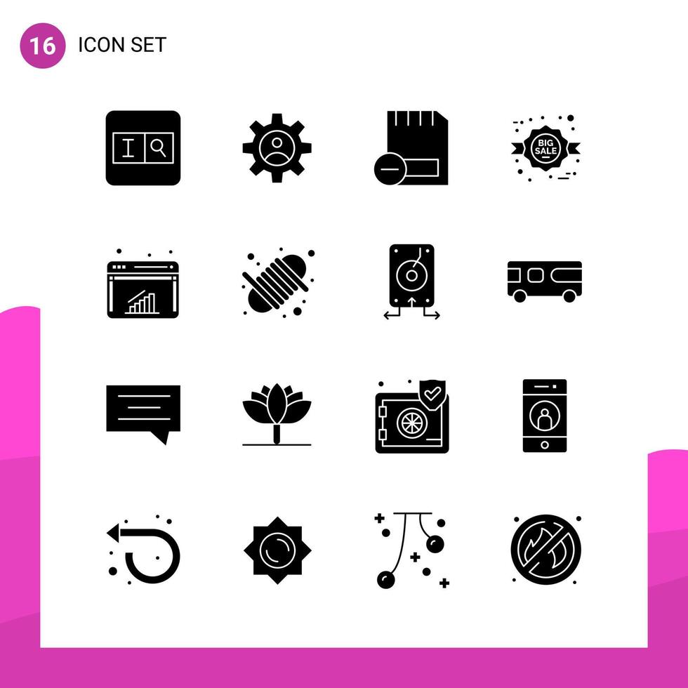 Glyphen-Icon-Set-Paket mit 16 soliden Icons isoliert auf weißem Hintergrund für responsives Website-Design, Print- und mobile Anwendungen vektor