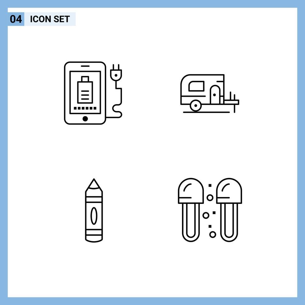 Universelle Symbolsymbole Gruppe von 4 modernen Filledline-Flachfarben mobiler Bleistiftstecker-Frühlingsbad editierbare Vektordesign-Elemente vektor