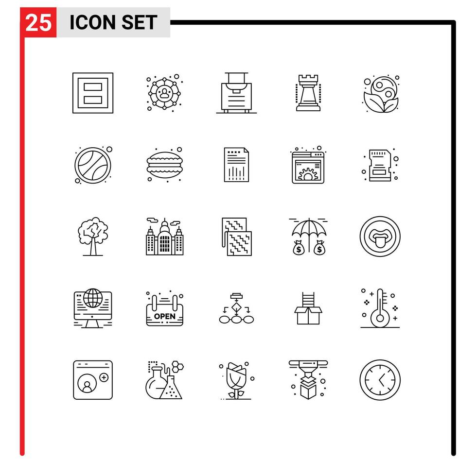 25 universell rader uppsättning för webb och mobil tillämpningar yin symbol bagage sporter spel redigerbar vektor design element