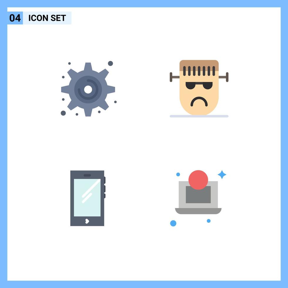 piktogram uppsättning av 4 enkel platt ikoner av kugghjul smart telefon tecknad serie frankenstein android redigerbar vektor design element