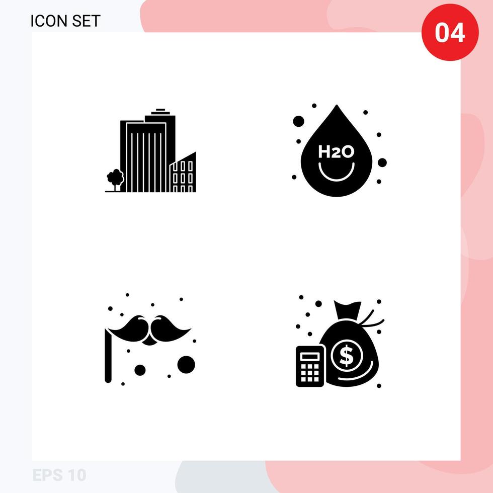 4 kreativ ikoner modern tecken och symboler av byggnad karneval torn dryck mustasch redigerbar vektor design element