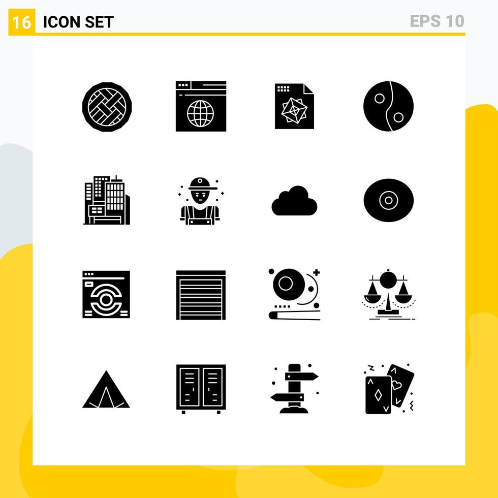 moderner Satz von 16 soliden Glyphen und Symbolen wie Man Building Web Architecture Yang editierbare Vektordesign-Elemente vektor