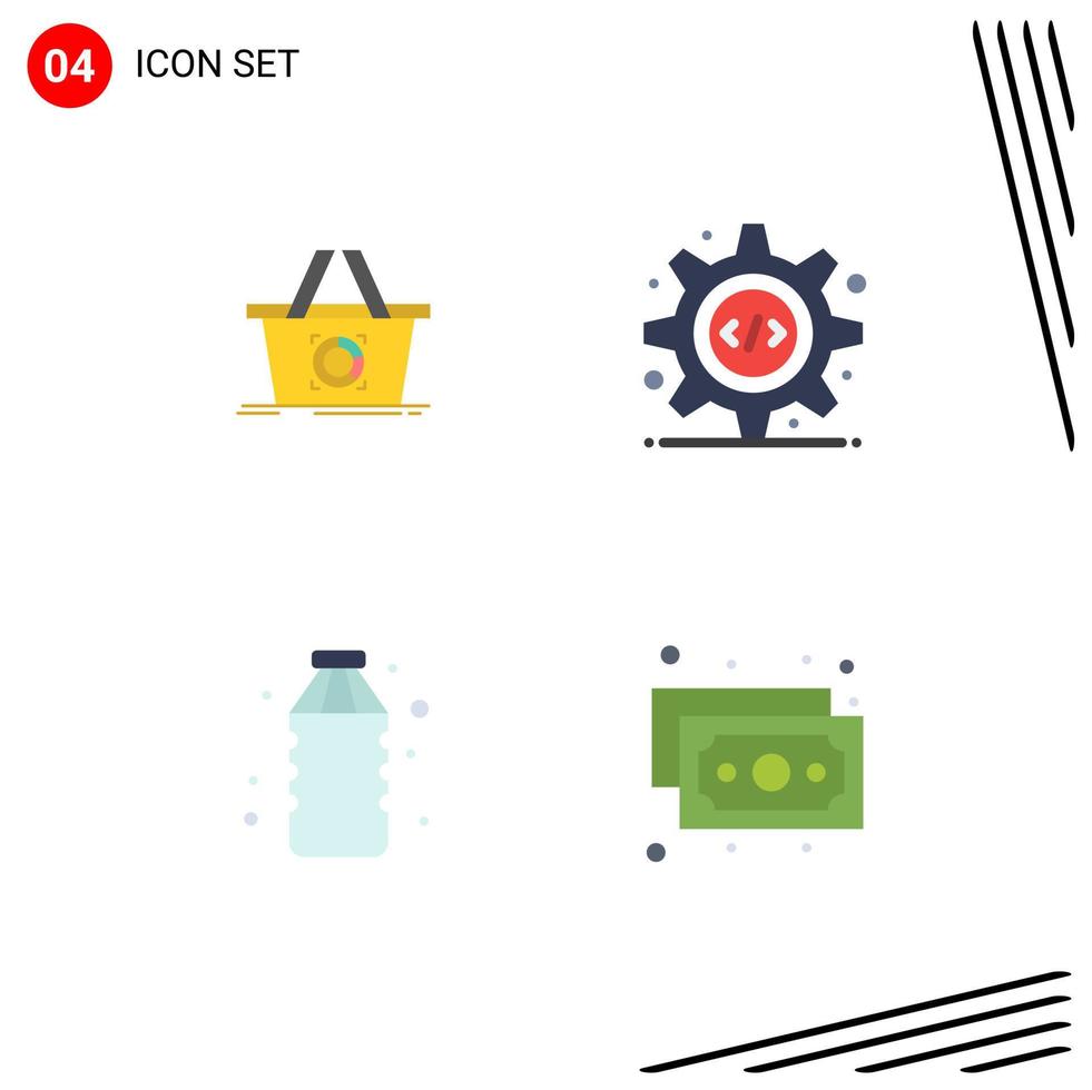 4 tematiska vektor platt ikoner och redigerbar symboler av vagn dryck handla källa koda vatten redigerbar vektor design element