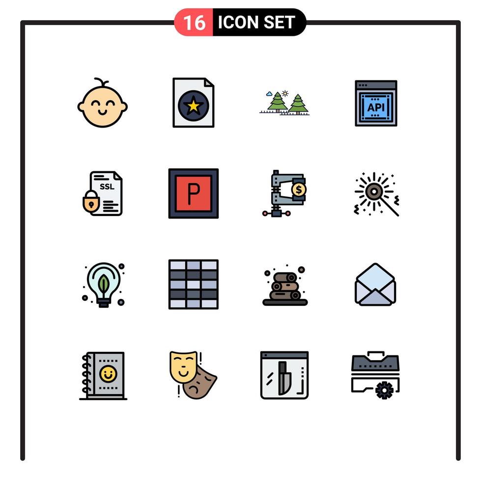Stock Vector Icon Pack mit 16 Zeilen Zeichen und Symbolen für Dokumenten-Banking-Dschungel-Software-API-Konzept editierbare kreative Vektor-Design-Elemente